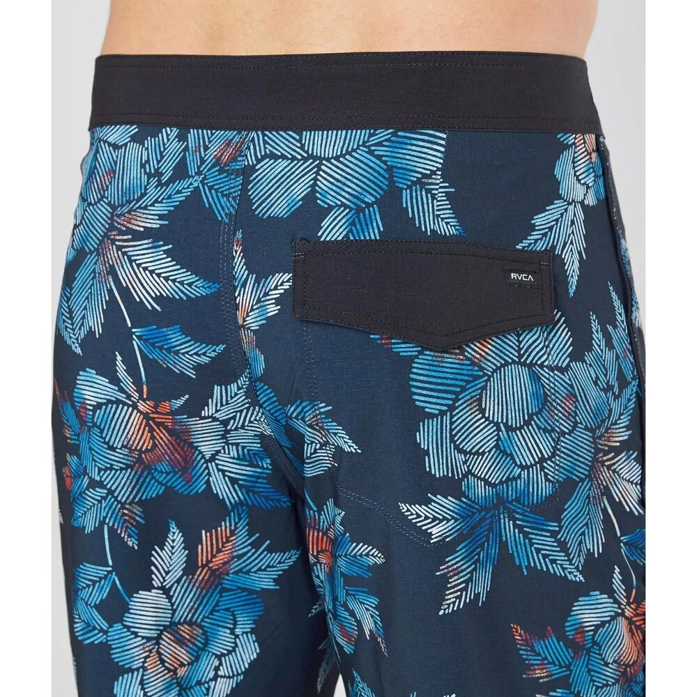 RVCA Board Shorts Mens 34 Blue Floral Hawaiian Tropical Resort Beach Surf Swim